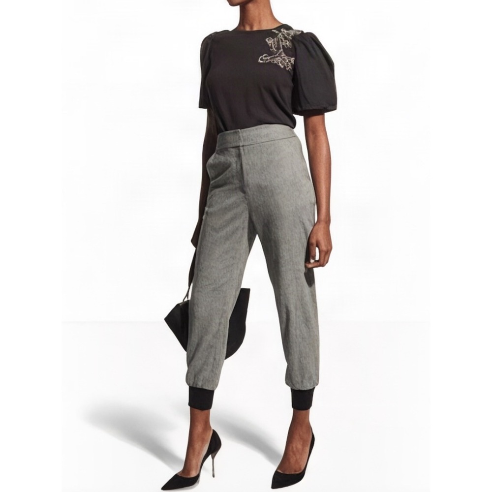 Veronica Beard Frazier Pants | Gray Herringbone | Black Cuffs | 4